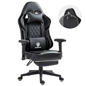 Dowinx Gaming Chair with Pocket Spring Cushion and Hanger, Massage Game Chair Pu Leather with Headrest, Ergonomic Computer Chair with Footrest 300lbs for Adult, Black