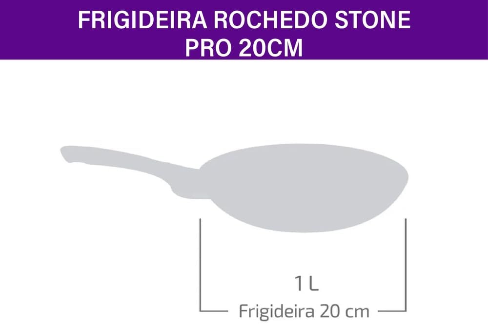 Frigideira Rochedo Stone Pro 20cm Preta com Efeito Pedra e Antiaderente Minerium, Alta Resistência e Durabilidade, Cabos Ergonômicos e Base Limpa Fácil