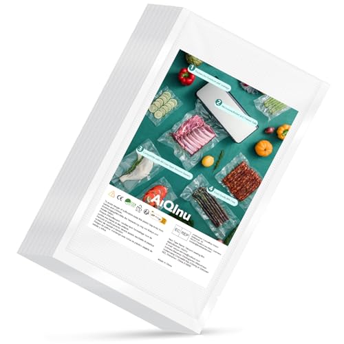 AiQInu Vacio Alimentos 50 Bolsas, 15 x 25 Cm bolsa Vacio Alimentos, Libre de BPA, Reutilizable, Resistente y Duradero, para la Conservación de Alimentos y la Cocción, para Máquina al Vacío