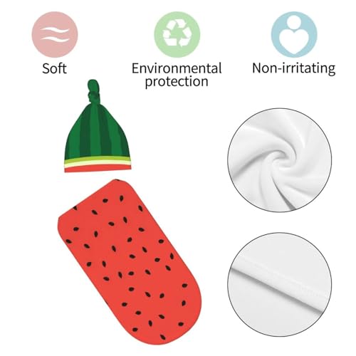 Image of Personality Watermelon Newborn Swaddling Blanket Beanie Hat Funny Blanket Sleeping Bag New Born Sleep Sacks for Boys Girls