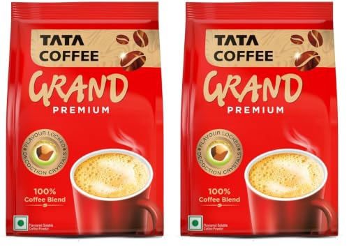 Image of Tata Premium Instant Coffee, 90g /100g Pouch, 100% Pure Coffee, With Flavour Locked Decoction Crystals, Rich Aroma & Great Taste (Pack of 2)