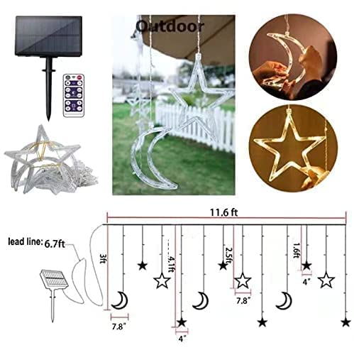 Horava Star Solar Lights Outdoor 138Led Solar Powered Curtain Lights Window Lights Solar Led String Lights Twinkle Star Moon Fairy Lights For Backyard Garden Patio Home Christmas Holiday Decoration #TOP3