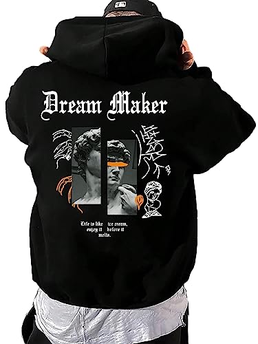GORGLITTER Men's Oversized Graphic Hoodies Cool Designer Thermal Sweatshirt Anime Trendy Hoodies 2025