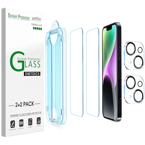 Image of amFilm OneTouch for iPhone 14 Plus Screen Protector 6.7'' Tempered Glass | Auto-Alignment, 30s Install, Bubble Free, Scratch & Drop Protection, HD Clear, Camera Lens Protector, 2+2 Pack (14-6.7'')