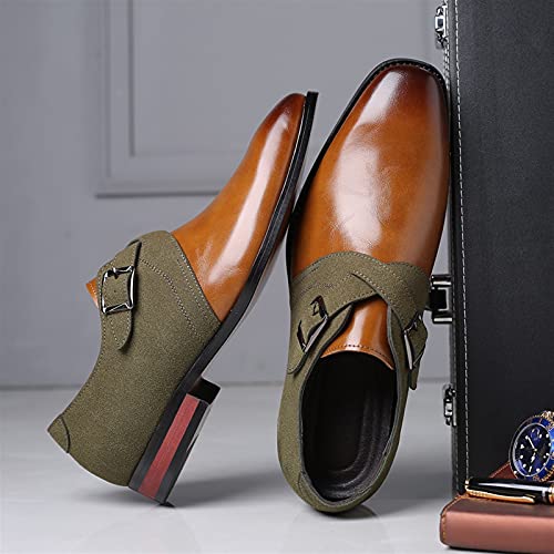Dress Shoes for Men Slip On Monk Strap Black Burnished Toe PU Leather Anti-Slip Non Slip Resistant Outdoor (Color : Green, Size : 10.5)3