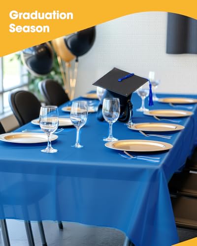 Image of Niuara Blue Plastic Table Cloth - 4 Pack 54 inch x 108 inch Rectangle Disposable Tablecloths for 6FT Tables, Table Cover for Party, Holiday & Gathering Use