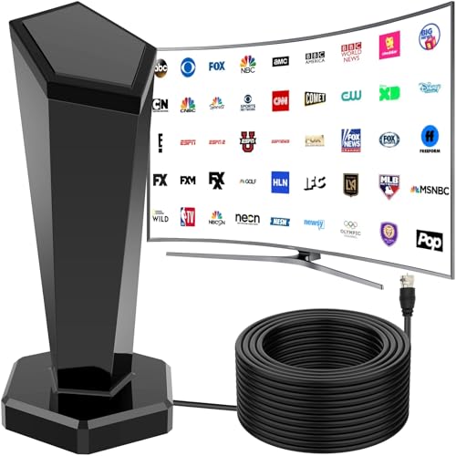 TV Antenna for Smart TV Indoor, Digital Antenna for Local Channels, Strong Magnetic Base, Easy Installation, 360° Long Range Reception, 4K 1080P, 8.5-ft Long Cable (Black)