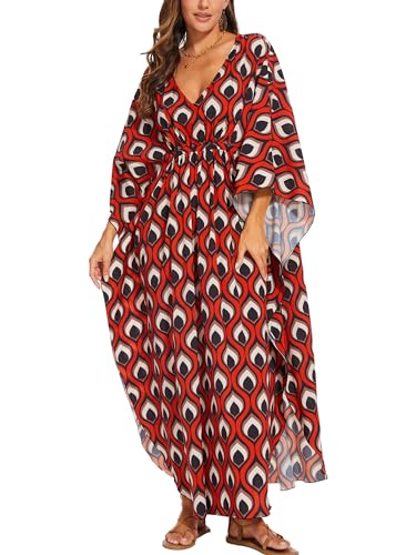 Image of Moss Rose Kaftan Dresses for Women V Neck Summer Swimsuit Cover up Caftan Maxi Beach Dresses