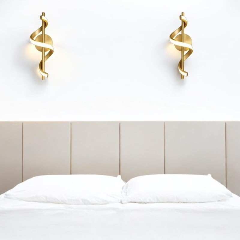 Image of Spiral Shape Golden Modern Wall Light for Home, LED Wall Lamp with 3 Color Lighting (Cool /Warm /Natural White), Perfect for Hall, Bedroom, Pack of 2.