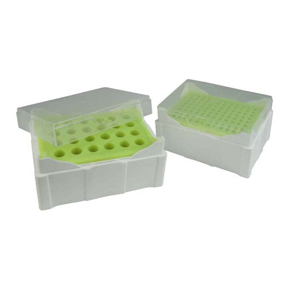 CellCamper neoLab 2-3732 CellCamper Polypropylen Kryo Rack mit Farbumschlag für 24 Kryo-Röhrchen, 150mm Länge x 100mm Breite x 75mm Höhe, Weiß/Gelb