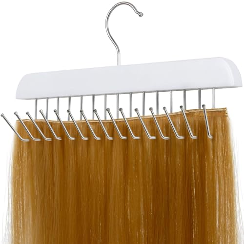 SCUNDA White Hair Extension Holder for Styling, Washing, Drying. Braiding Hair Rack for Weft, Clip-in, Tape-in and Halo Extensions. 1 Pack Hair Extension Hanger for Closet.