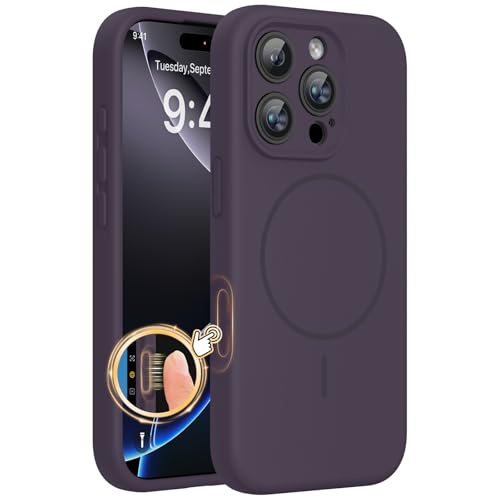 Image of Miracase Magnetic for iPhone 16 Pro Max Case, [Soft Anti-Scratch Microfiber Lining], Compatible with MagSafe, Liquid Silicone Case Shockproof Drop Protection Phone Case for 16 ProMax, Dark Purple