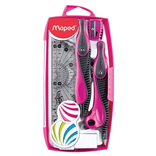 Image of Maped Maths Set - Compasses, Ruler, Preotractor, Eraser, Sharpener - All In One Handy Storage Box!