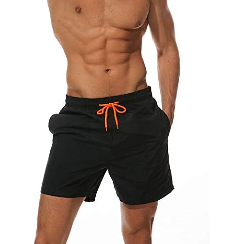TENMET Men's Black Board Shorts Quick Dry Beachwear Lightweight Solid Mesh Linen Summer Drawstring Swimwear Trunks Loose Fit Cover