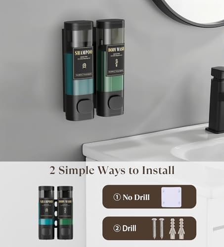 Image of Luxspire Shampoo and Conditioner Dispenser, Shower Soap Dispenser 2-Chamber | Lockable Large Capacity 600ml No-Drill Wall-Mounted Shampoo and Body Wash Dispenser for Bathroom Hotel Kitchen Airbnb