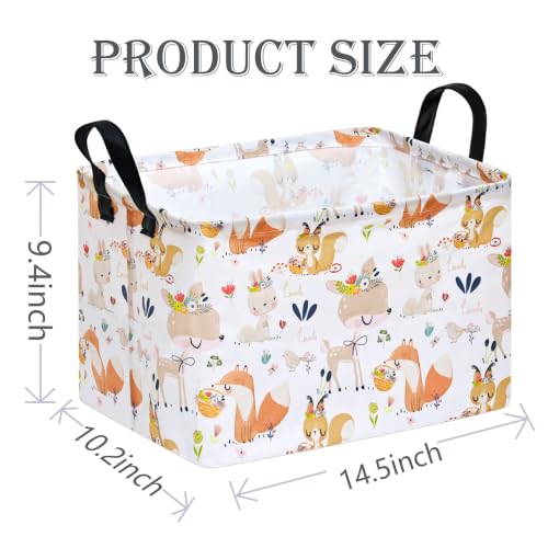 Image of Kids Gift Shelf Nursery Storage Basket Laundry Hamper Storage Box and Bins for Home Clothes with Handles (Flower Deer)