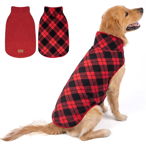 Image of cyeollo Warm Dog Coat Reversible XXX-Large Jackets, Red Buffalo Plaid, 3XL