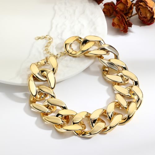 YOOESTORES82 Acrylic Gold Chunky Chain Necklace Earrings Set for Women,Punk Short Thick Wide Cuban Link Choker Necklaces Trendy Drop Dangle Earring Jewelry Set (Gold1) by YOOESTORES82 - Used condition - Image 7