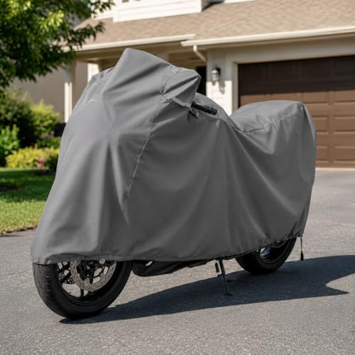 Image of Sulfar 100% Waterproof Tie Bond Universal Bike Cover UV Protection & Dustproof Bike Body Cover for Royal Enfield Bullet Bike (Grey)