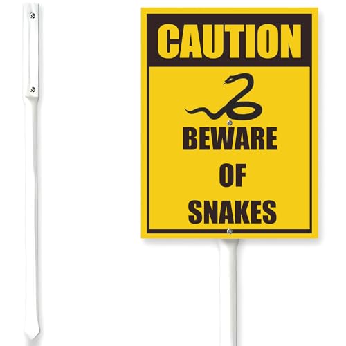 Houseuse Beware Of Snakes Sign With Stake Caution Snakes Sign For Yard 7X8.8Inch Garden Art For Farm Porch, Aluminum Lawn Grass Decor And 12.8