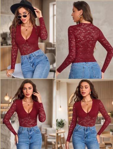 Avidlove Women's V-Neck Long Sleeve Lace Mesh Shirt w/ Lined Front Bra Area (7 Colors, Sizes X-Small - XX-Large) - image 4