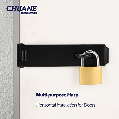 CHIJANE Heavy Duty Door Hasp Latch 7-3/4" Extra Thick Steel Gate Door Lock Safety Padlock Clasp Hasp Lock Hardware Latch for Outdoor Fence Gate,Barn Door,Shed Closet Cabinet, Drawer,Black Finish - Image 4