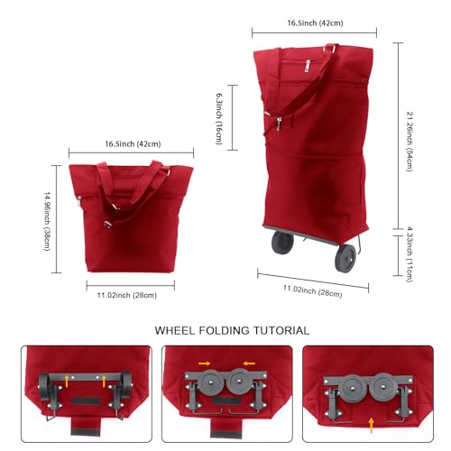 Beowanzk Collapsible Foldable Shopping Trolley on Wheels for Supermarket & Grocery Shopping (Red), no - Image 2