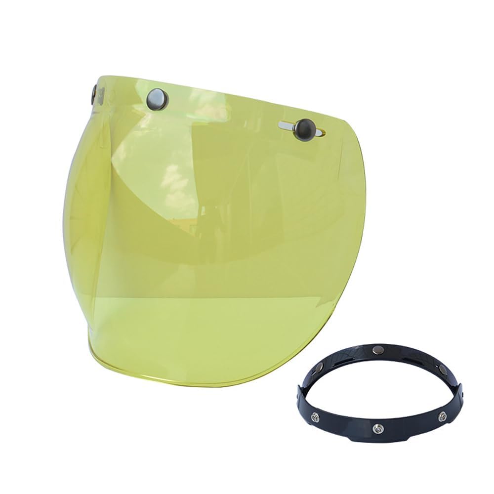 Visière à Bulles pour Moto, lentille de Pare-Brise avec Support Rabattable pour Casques à 3 Boutons-Pression, Jaune, Beige foncé, Transparent, Multicolore, Argent (Yellow)