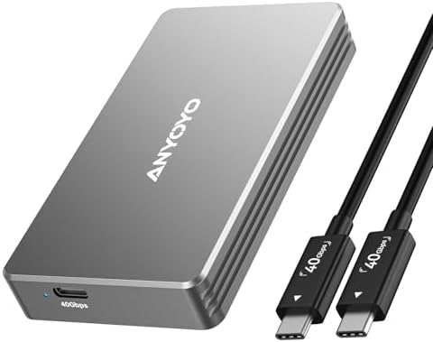 40Gbps M.2 NVMe SSD Gehäuse, ANYOYO NVMe Gehäuse kompatibel für Thunderbolt 5/4/3 M.2 SSD Gehäuse für PCIe 2280 M-Key (B+M Key), USB C Aluminium SSD Gehäuse kompatibel für USB 4/3.