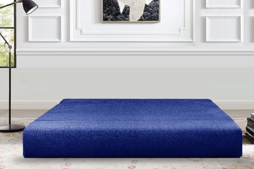 Image of Los Angeles Foldable Three Seater Sofa Cum Bed, Sofa Bed 5 X 6 Feet Jute Fabric Washable Cover- Including Cushion Perfect for Living Room - Blue