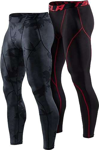 Image of TSLA 1 or 2 Pack Men's Thermal Compression Pants, Athletic Sports Leggings & Running Tights, Wintergear Base Layer Bottoms