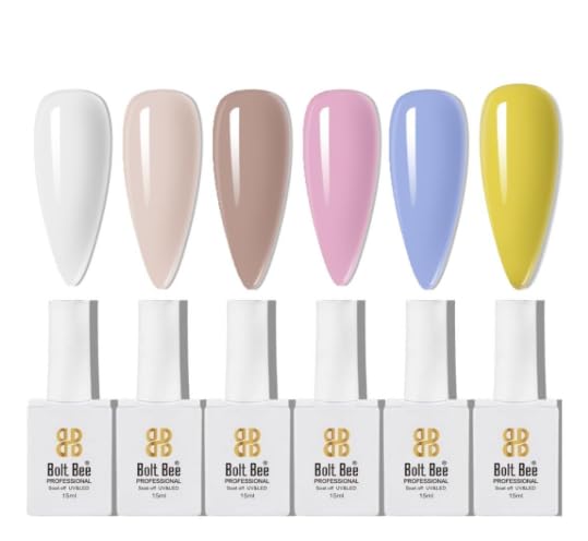 Image of Bolt Bee Gel Polish Kit, 6 Colors Light Soft Sakura White Nude Spring Soak off Nail Art Design Manicure Kit at Home (01)