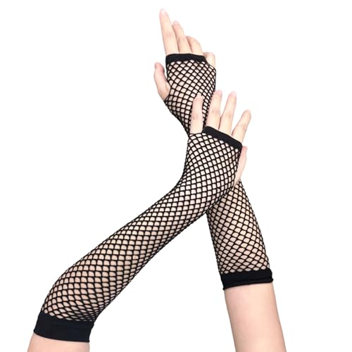 CNTVO 2 Pairs Long Fishnet Gloves Stylish Fingerless Gloves for Women Emo Goth Punk Black mesh glove for Theme Parties Band Performances