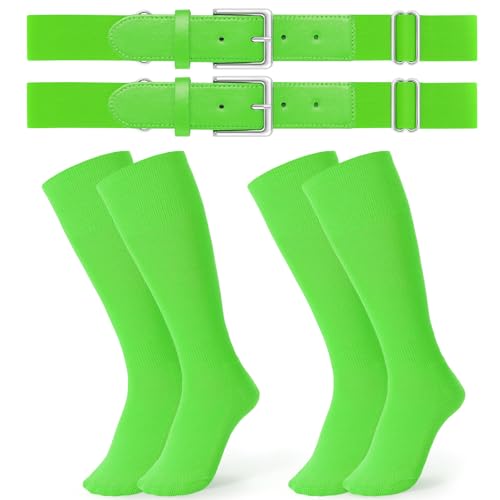 Image of JASGOOD 2 Pack Baseball Socks and Belt Combo Set Softball Socks and Belts Elastic Waist Belt for Youth and Adult Boys