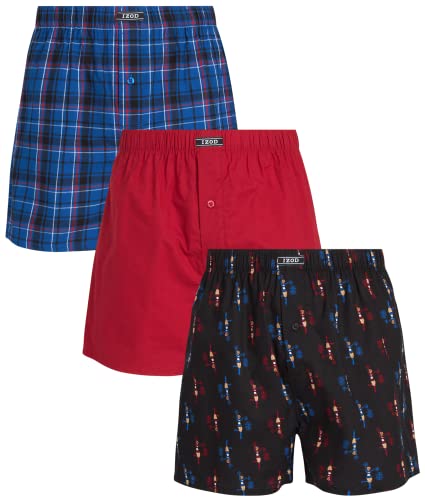 IZOD Men's Boxer Shorts – 3 Pack Lightweight Cotton Boxers with Functional Fly Pouch- Soft Breathable Boxers for Men (S-XL), Size Small, Blue Plaid/Red/Black