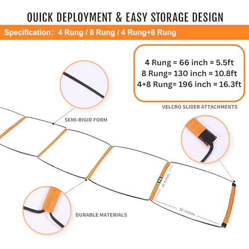 Image of Hop N Play 10.8 Ft- 8 Rung Agility Ladder, Hurdles for training, Agility Training Equipment, Soccer Speed Ladder, Football Footwork Ladder, Team Workout Ladder for Kids & Adult, Foldable & Tangle Free