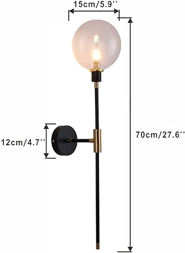 Miniatura 2 de KCO KCOLighting - Lámpara de pared de 1 luz dorada y negra, moderna lámpara de pared con pantalla de vidrio con brazo largo para dormitorio y