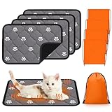Riakrum 4 Pack Self Heating Cat Bed Pad Self Warming Pet Dog Mat Non Slip Washable Cat Kennel Crate Pad with Storage Bag for Indoor Outdoor Small Medium Dog Kitten (S, 16 x 20 Inches)