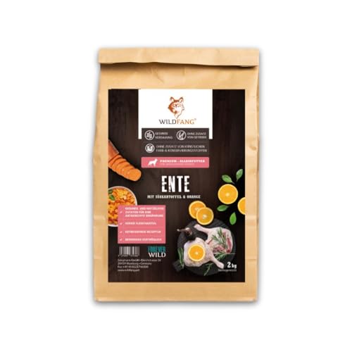 Wildfang® Hundefutter - Trocken - Getreidefreies Hundefutter - Premium Trockenfutter (2 kg, Ente mit Süßkartoffel)