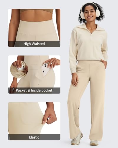G4Free BareFeel High Stretch Yoga Pants Women Soft High Waisted Casual Wide Leg Pants with Pockets 27"/29"/31"/33"/35"3