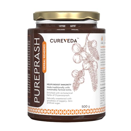 Cureveda Herbal Pureprash | Sugar-Free Chyawanprash with Jaggery and A2 Ghee | 30+ Herbal Extracts |...