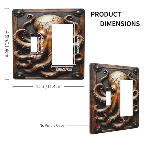 Decorative Outlet Covers Vintage Octopus 2 Gang 1 Gang Wall Plate Cover Single Toggle Rocker Combo Light Switch Cover Plate Face Plate for Bedroom Decor