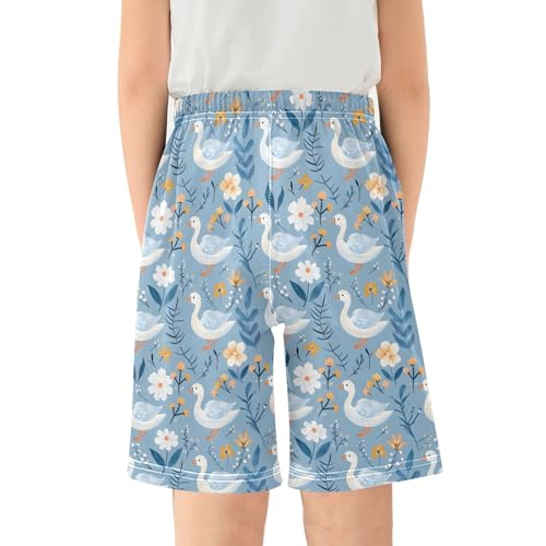 ALAZA Bule Duck Blossom Flower Pajama Shorts Elastic Waist Casual Sleep Shorts with Pockets Size 6-142