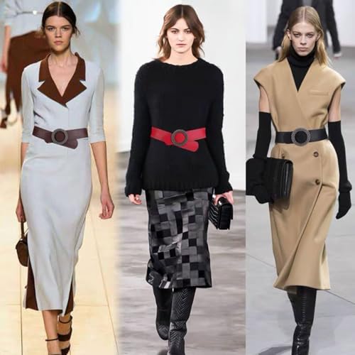 Women's Elegant Wide Belt PU Jeans Dresses Waist Belt with Round Vintage Buckle Decorative Hip Belt Fashion Belt3