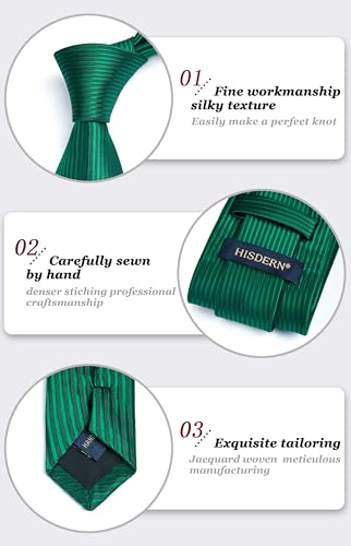 Image of HISDERN Mens Striped Tie and Pocket Square Set Necktie for Men | soft smooth texture, wrinkle-free, neat hand-tied knot, gifting ready, regular 3.4 width, coordinated look, business wedding