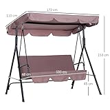 Outsunny Hollywoodschaukel Gartenschaukel Schaukelbank 3-Sitzer mit Dach Stahl Braun 172x110x152cm - 3
