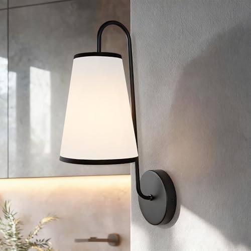 Elegant Design Minimalist Sconce with Linen Shade - Damp Rated in Brass Or Plated Steel, Elegant Design, Minimalist Sconce, Damp Rated, Wall Lights, 6" W x 9" D x 16.5" H