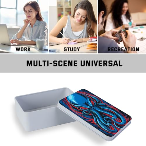 Image of Metal Tin Box with Lid,Multi-functional Storage Large Box Can Store Tea Biscuits Game Cards, Playing & Tarot Cards-Comes with 4 Magnetic Cord Clips,Blue Cthulhu Skull