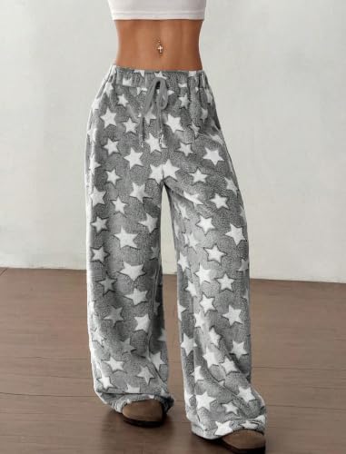 Image of ZAFUL Women's Fuzzy Plush Pajama Pants Wide Leg Pj Bottoms Lounge Pants