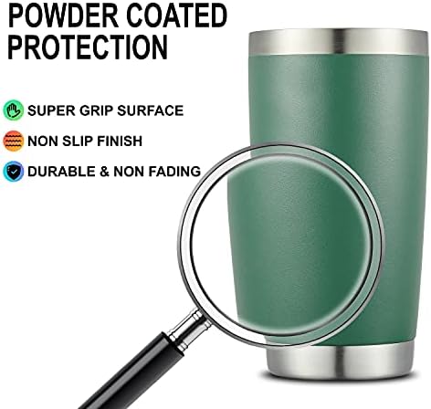 COMOOO 20oz Tumbler Bulk Double Wall Vacuum Insulated Travel Mug, Stainless Steel Tumbler with Lid and Straw Durable Powder Coated Insulated Coffee Cup for Cold & Hot Drinks (Dark Green, 4 pack） — view 4